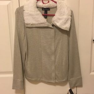 INC grey fur collar sweater